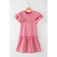 Sachet Pink Mineral Wash Raw Edge Ruffle Mini Dress - S thumbnail