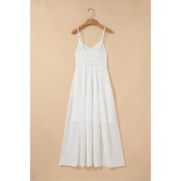 White Spaghetti Straps High Waist Elegant Long Dress - L thumbnail