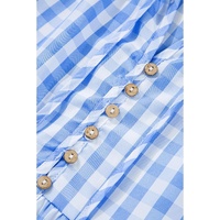 Sky Blue Gingham Short Sleeve Button Tie Split Neck Loose Mini Dress - L thumbnail