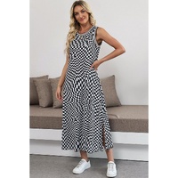 Multicolour Leopard Checkered Double Printed Reversible Sleeveless Long Dress - S thumbnail