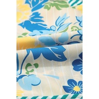 Blue Floral Striped Trim Puff Short Sleeve Dress - L thumbnail