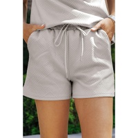 Gray 2pcs Solid Textured Drawstring Shorts Set - XL thumbnail