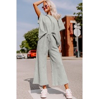Gray Textured Loose Fit T Shirt and Drawstring Pants Set - 2XL thumbnail