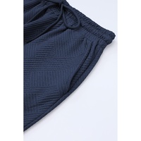 Navy Blue Textured Loose Fit T Shirt and Drawstring Pants Set - L thumbnail