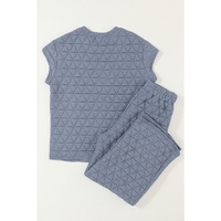 Real Teal Quilted Short Sleeve Wide Leg Pants Set - S thumbnail