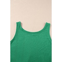 Green Solid Color Ribbed Ruffle Tank Top and Pants Set - M thumbnail