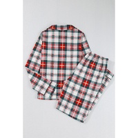 Red Christmas Plaid Print Two Piece Long Sleeve Pajamas Set - L thumbnail