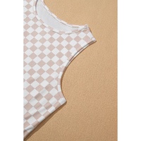 White Ribbed Texture Checkered Print 2pcs Tank and Pants Set - M thumbnail