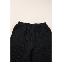 Black Crinkled U Neck Tank Top and Wide Leg Pants Set - L thumbnail