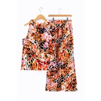 Black Multicolor Leopard Print Halter Tank Top and Pants Set - XL thumbnail