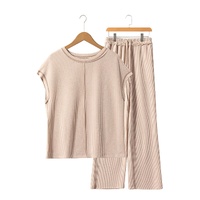 Parchment Exposed Seam Ribbed Tee and Pants Two-piece Outfit - L thumbnail