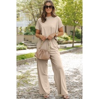 White Raw Hem Loose Tee and Wide Leg Pants Set - XL thumbnail