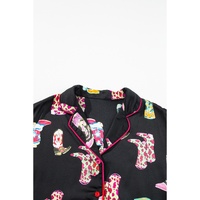 Black Western Cowgirl Boots Printed Satin Long Pajama Set - XL thumbnail