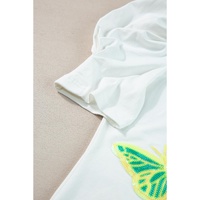 White Colorful Sequin Butterfly Puff Sleeve Top Shorts Set - S thumbnail