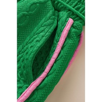 Green Contrast Trim Cable Textured Shorts Set - XL thumbnail