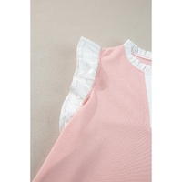 Light Pink Contrast Trim Ruffled Top and Drawstring Shorts Set - L thumbnail