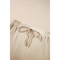 Beige Crinkled Elastic Hem Crop Tee and Wide Leg Pants Set - L thumbnail