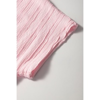 Light Pink Textured Short Sleeve Henley Top and Pocketed Wide Leg Pants - S thumbnail