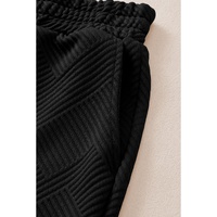 Black Solid Textured Collared V Neck Top and Wide Leg Pants Set - XL thumbnail