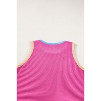 Bright Pink Corded Contrast Trim Sleeveless Top and Shorts Set - L thumbnail
