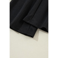 Black Ruffled Sleeve Summer Top and Cropped Loose Pants Set - S thumbnail