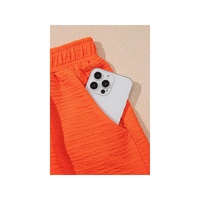Orange Textured V Neck T Shirt and Shorts Set - XL thumbnail