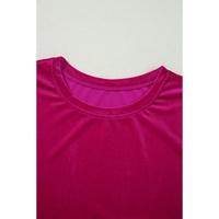 Rose Red Solid Velvet Ruffled Two Piece Pants Set - XL thumbnail