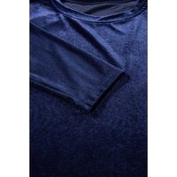 Navy Blue Solid Velvet Ruffled Two Piece Pants Set - M thumbnail