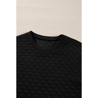 Color black Checkered Textured Split Pullover Top and Pants Set - S thumbnail