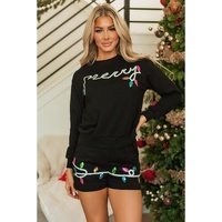 Black Sequin Merry Graphic Pullover and Shorts Outfit - L thumbnail