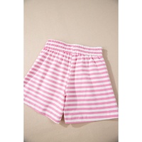 Pink Stripe Kangaroo Pocket Hoodie and Wide Leg Shorts Set - L thumbnail