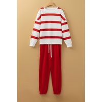 Red Stripe Drop Shoulder Pullover and Jogger Pants Set - M thumbnail