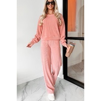 Blossom Ribbed Knit Drop Shoulder Pocketed Two Piece Lounge Set - L thumbnail