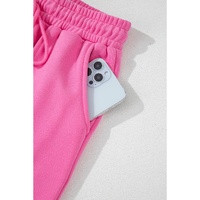 Bright Pink Solid Seamed Zipper Jacket and Drawstring Waist Pants Set - 2XL thumbnail