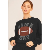 Black GAME DAY Rugby Football Graphic Pullover and Shorts Casual Outfit - M thumbnail
