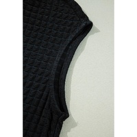 Color black Textured Knit Cap Sleeve T Shirt and Wide Leg Pants Set - S thumbnail