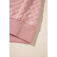 Blossom Checkered Textured Long Sleeve Top and Shorts Set - L thumbnail