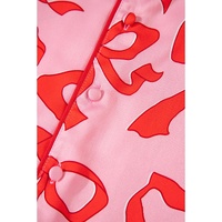 Pink 2pcs Bow Print Shirt Style Long Sleeve Pajama Set - XL thumbnail