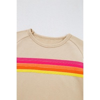 Apricot Striped Accent Pullover and Shorts Two Piece Casual Set - S thumbnail