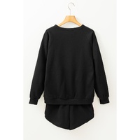 Black Striped Accent Pullover and Shorts Two Piece Casual Set - M thumbnail