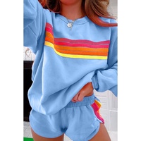 Beau Blue Striped Accent Pullover and Shorts Two Piece Casual Set - 2XL thumbnail