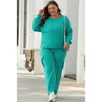 Solid Color Pullover Top and Cargo Pants Set - L thumbnail