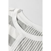 Gray Stripe Mixed Print Short Sleeve Top and Pocketed Shorts Set - M thumbnail