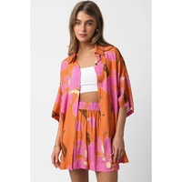Russet Orange Floral Print Tunic Shirt and Shorts Set - XL thumbnail