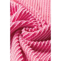 Bright Pink Solid Corded Knit Short Sleeve T Shirt and Wide Leg Pants Set - XL thumbnail