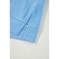 Blue Solid Corded Knit Short Sleeve T Shirt and Wide Leg Pants Set - M thumbnail