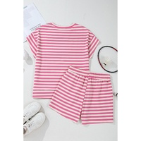 Rose Stripe Crew Neck T Shirt and Drawstring Shorts Set - XL thumbnail