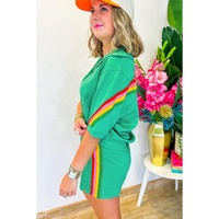 Sea Green Rainbow Colorblock Collared Short Sleeve Top 2 Piece Shorts Set - XL thumbnail
