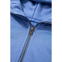 Sky Blue Casual Zipped Short Sleeve Hoodie and Shorts Set - L thumbnail