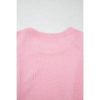 Pink Textured Pearled Ruffled Sleeve Wide Leg Pants Set - M thumbnail